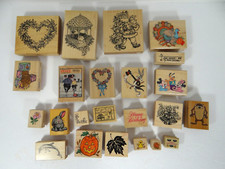 Mixed Lot of 23 Wood Mounted Rubber Stamps Santa Pumpkins Turkey Heart