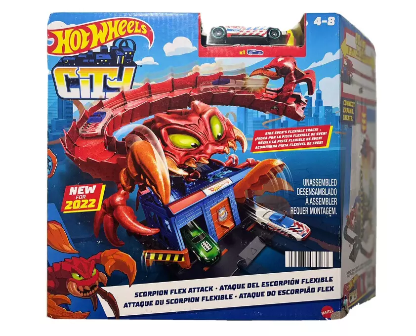 Hot Wheels City Scorpion Flex Attack play set and Car-de-Asada car