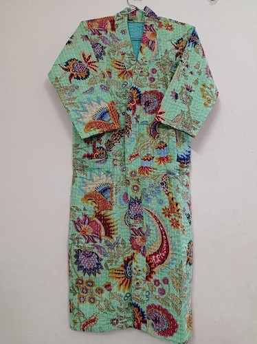 Giacca trapuntata Indiana Mukut Hippie Kantha Boho Frontale Abbigliamento Aperto Lunghezza - Foto 3 di 4