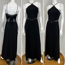 Vintage Dave  Johnny Black Rhinestone Embellished Halter Long Gown Dress 10