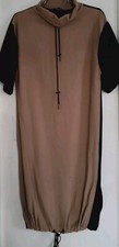 Zara Dress Womens Size Medium Beige Black Colorblock Shift Collar Drawstring