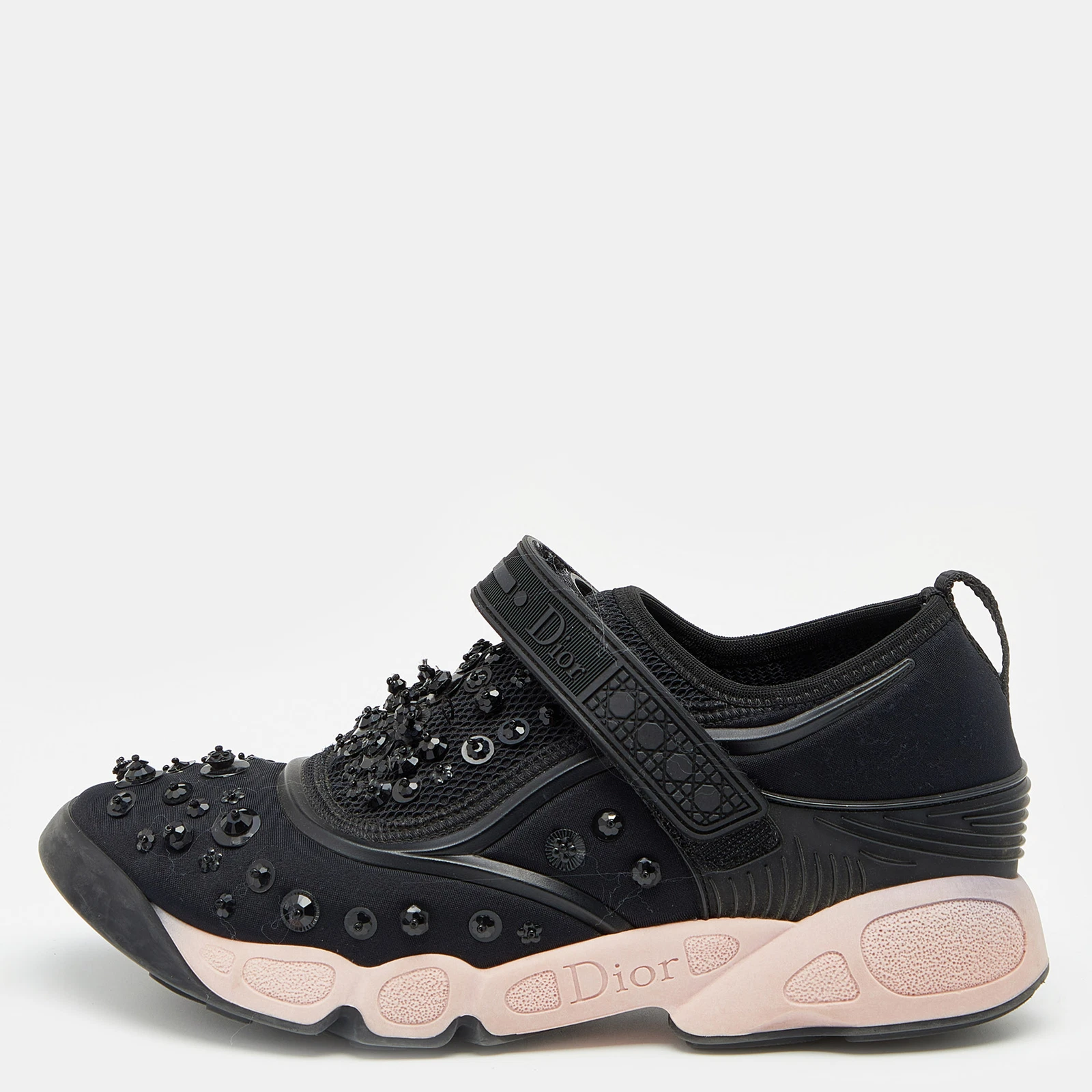 Baskets à sangle embellies en néoprène noir et maille fusion Dior taille 36