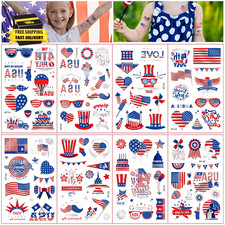 4Th of July Temporary Tattoo Kids : 8 Sheets Tattoo Stickers Complete Independen