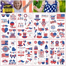 4Th of July Temporary Tattoo Kids : 8 Sheets Tattoo Stickers Complete Independen