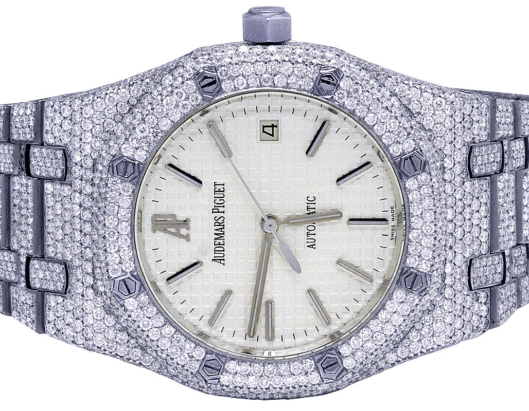 Audemars Piguet — Audemars Piguet Royal Oak 39MM Steel Silver Tone Dial VS Diamond Watch 25.75 Ct