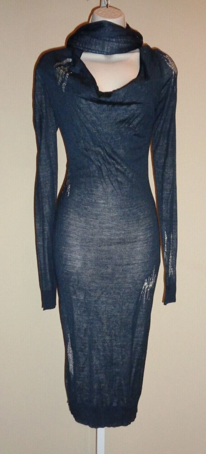 ALEXANDER MCQUEEN ABITO MIDI SPETTACOLARE S OUT NUOVO CON ETICHETTE $3.970 ALEXANDER MCKEEN MARINO EFFETTO INVECCHIATO