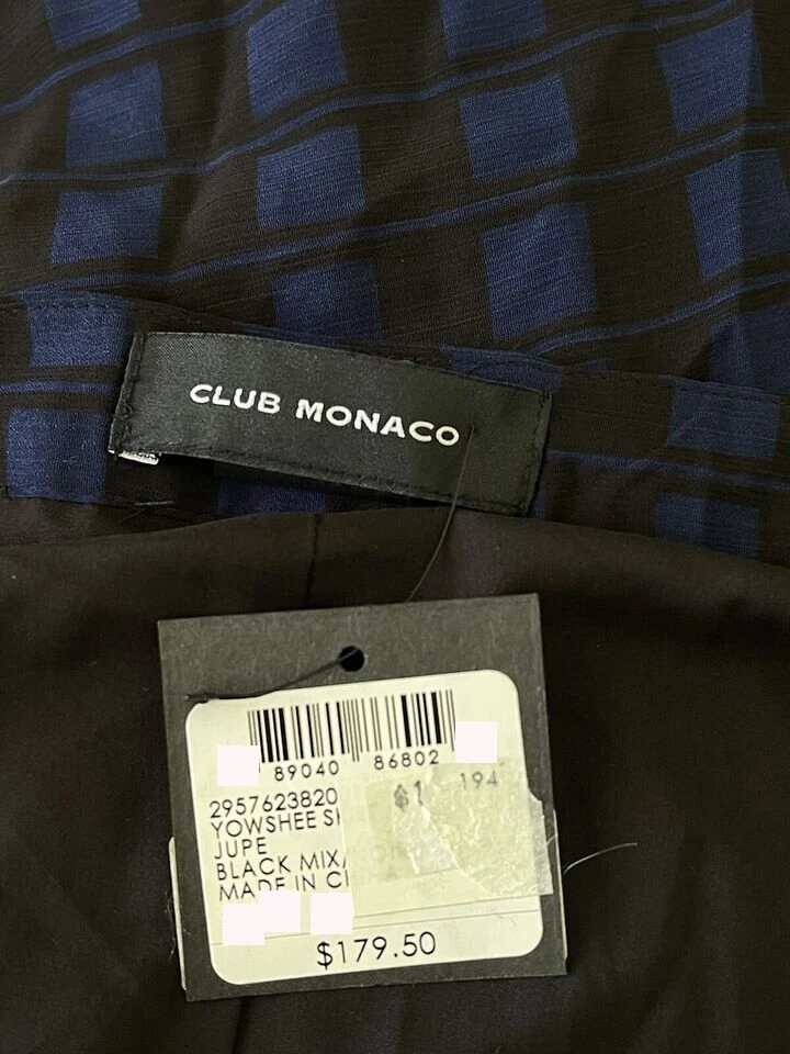 Falda de mujer Club Monaco Yowshee plisada negra y azul talla 2 venta al por menor $179 Foto 4 de 4
