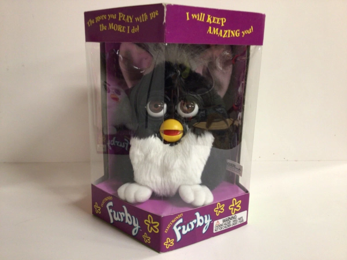  1998 Furby Black with Blue Eyes, Pink Ears and White