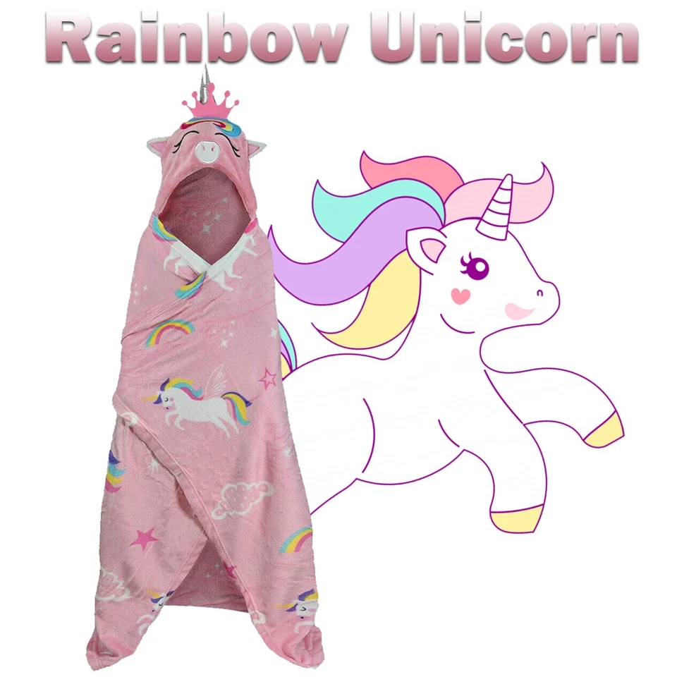 Kids Hooded Snuggle Blanket Luxury Printed Wearable Throw Sleeves Hand Mittens - Image 2 of 3