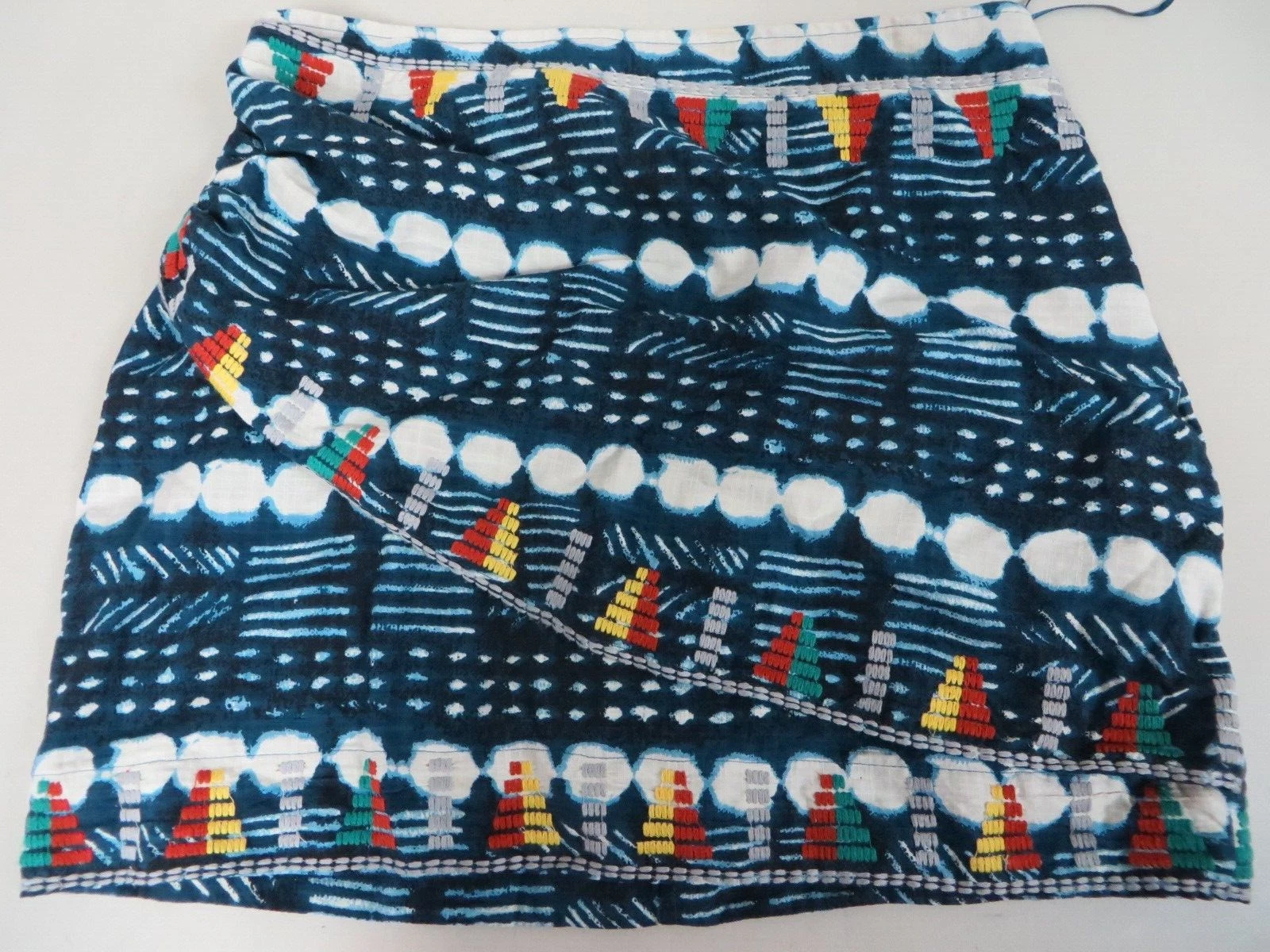 Free People Cotton Embroidery Front Ruffled overlay Print mini Skirt Multi 10-12