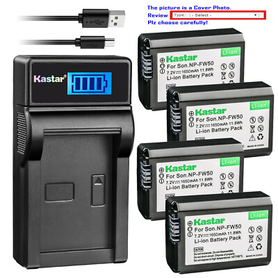 Kastar Battery LCD USB Charger for Sony NP-FW50 FW50 & Sony NEX-6 NEX-F3 Camera