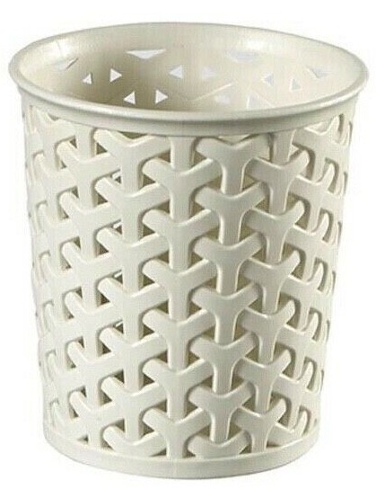 Curver Nestable Rattan Round Storage Desk Pen Stationary Organiser - Cream
