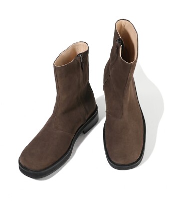 Firenze Atelier Men's Dark Brown Suede Square Toe Chelsea Ankle Boots /W Zippers