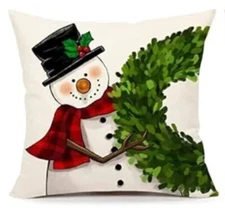 SNOWMAN Wreath Whimsical Fun Christmas Throw Pillow Cover Holiday Home Decor