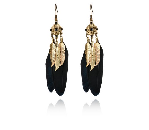 1 PAR DE PENDIENTES COLGANTES DE PLUMA DE TONO DORADO CLIPON DE RESORTE O COBRE PERFORADO - Imagen 3 de 6