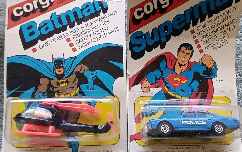 Rare Lot Of 2 Nib Corgi Batman Helicopter & Superman Police Car 1979 - Image 3 of 3
