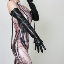 New Ladies PU Faux Leather Gloves Wrist Long Evening Opera Party Zip Retro Punk