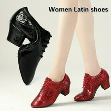 Women Cowhide Latin Dance Shoes Indoor Rumba Salsa Shoes Soft Non-slip Black Red