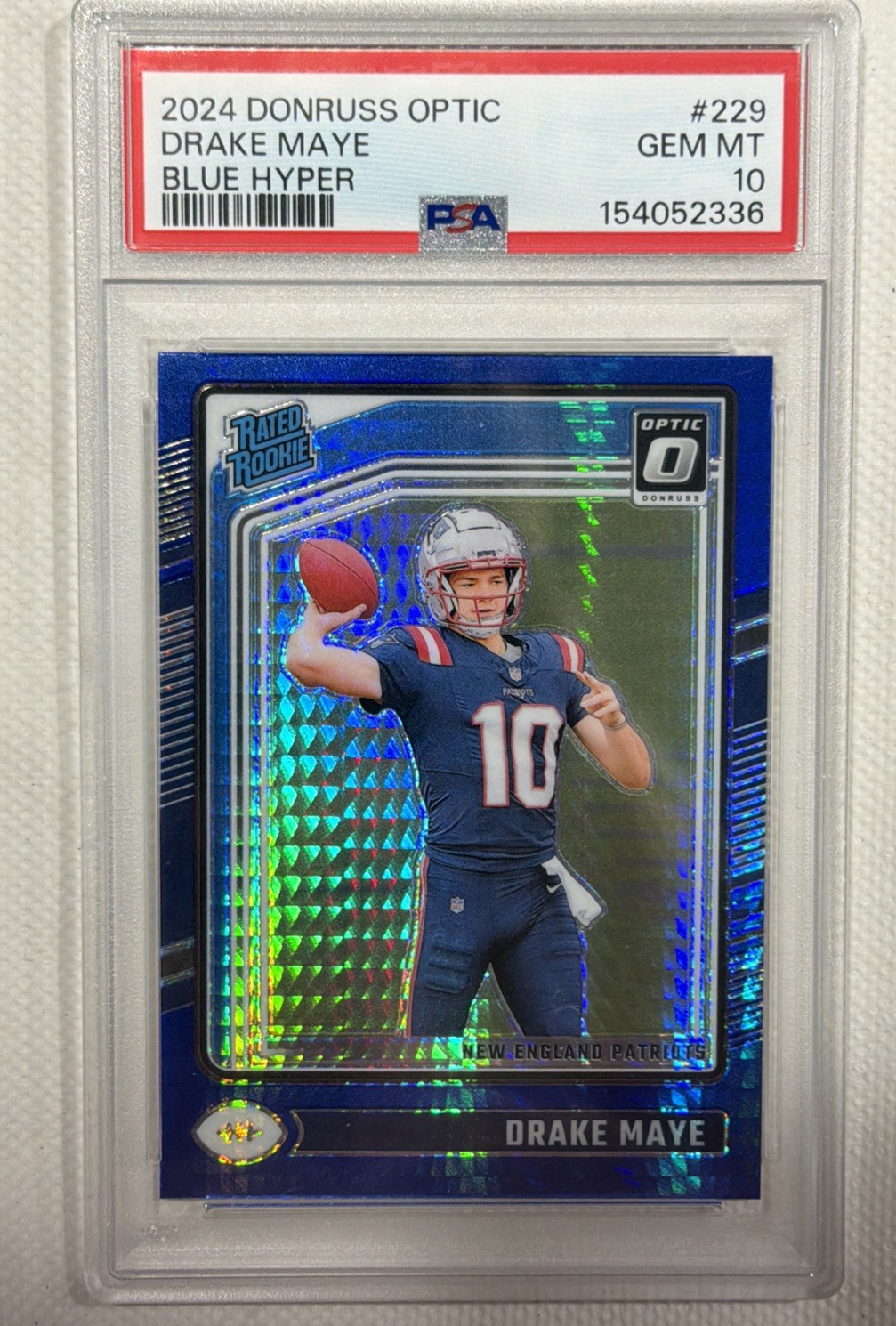 2024 Donruss Optic Drake Maye Blue Hyper Rated Rookie #229 PSA 10 RC Patriots
