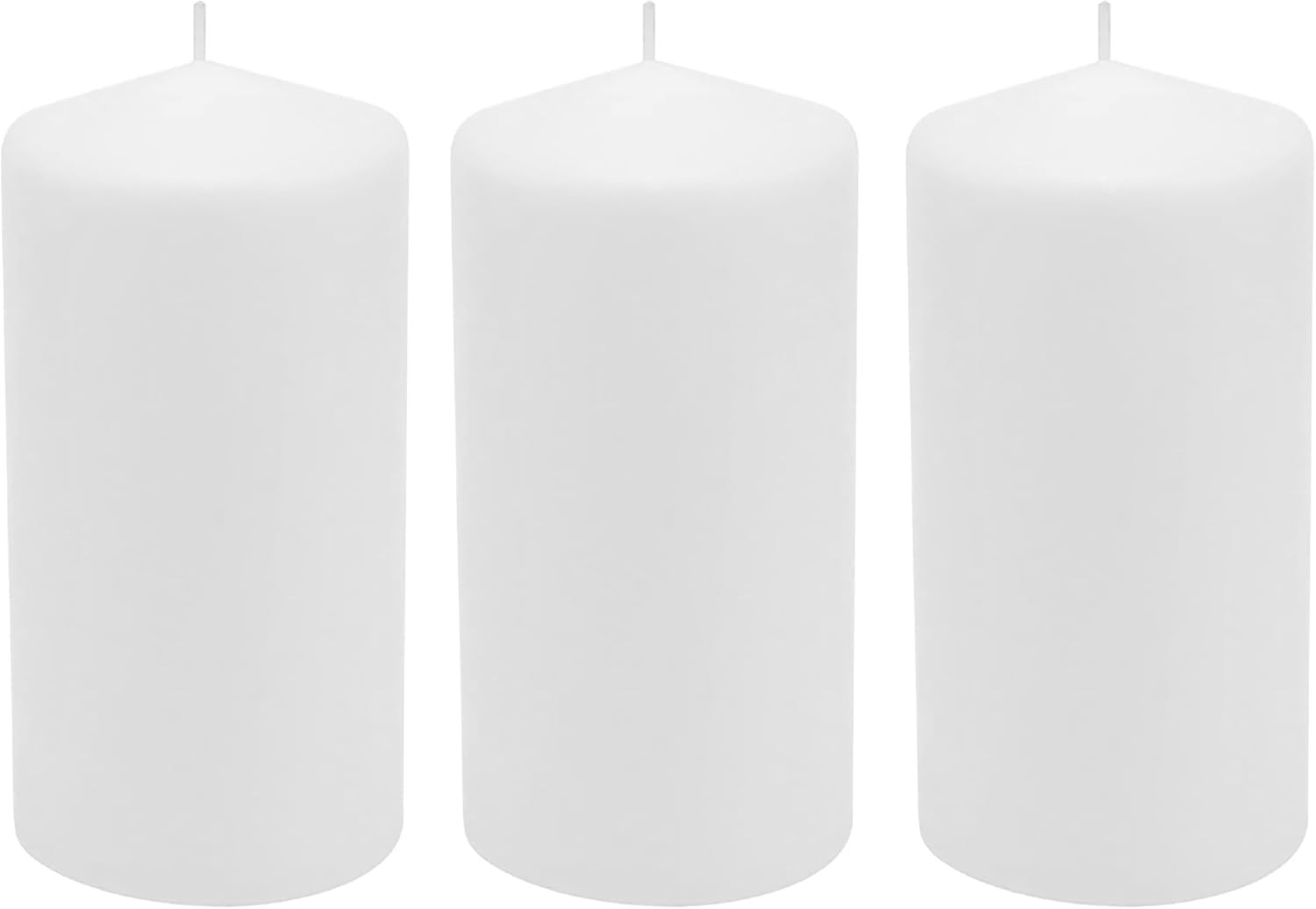 3 Pack Tall 3 x 6 Inch 65 Hour Long Burning Unscented White Wax Pillar Candles