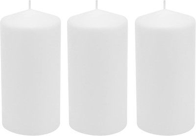 3 Pack Tall 3 x 6 Inch 65 Hour Long Burning Unscented White Wax Pillar Candles