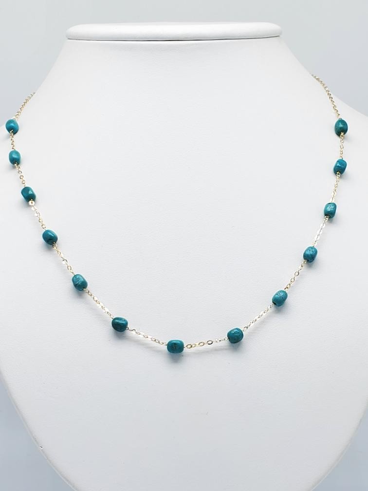 24" Cabochon Rectangular Cut Turquoise Bead Neckl… - image 1