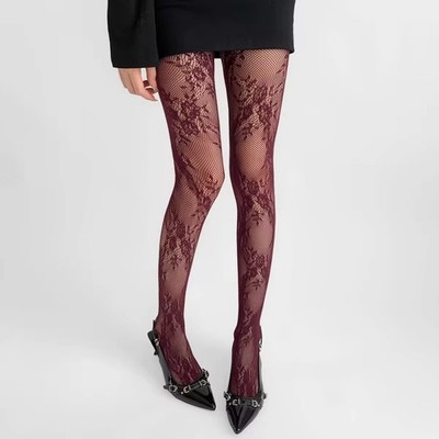 WOMENS FLORAL VINE LACE PATTERN FISHNET TIGHTS FLOWER MESH PANTYHOSE STOCKINGS