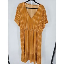 Bloomchic Womens Sz 18-20 Midi length Short Sleeve Dress Gold White Stripes