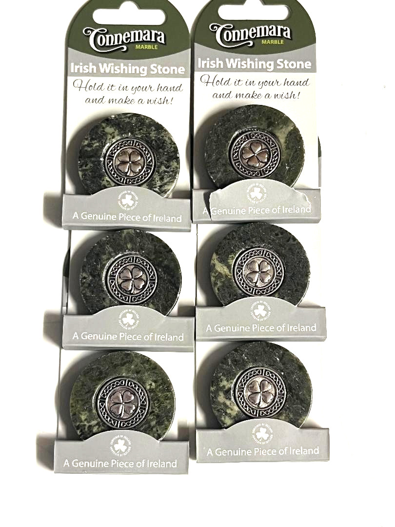 J.C. Walsh, DUBLIN, Connemara Marble Irish SHAMROCK WISHING STONE SET/6