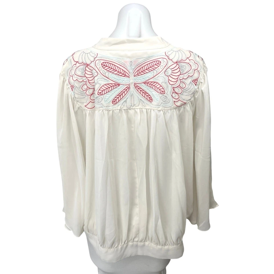 Camisa Top Butterfly by Matthew Williamson Blanca Bordada con Botones Talla 16 Foto 2 de 4