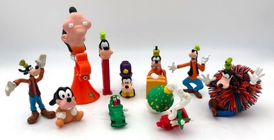 Disney Goofy Figures - Lot of 10 - Mixed Styles & Eras + Bicycle Horn, Works