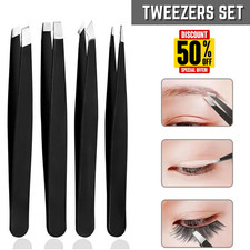 4PCS Eyebrow Tweezers Set Eyebrow Clip Hair Beauty Pluckers Stainless Steel