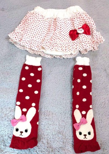 m64 Shirley Temple Rabbit Dot Ruffled Skirt & Leg Warmer Set New Unused 7090cm