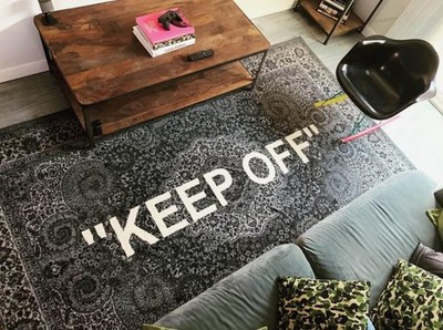 IKEA Virgil Abloh KEEP OFF Area Rug Paisley Modern Gray Black White Rectangle