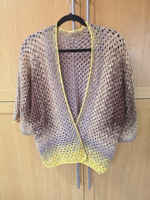  Damen Handarbeit Häkel Strickjacke 3/4 Arm Sonnenblumen Farbe 16-18 XL