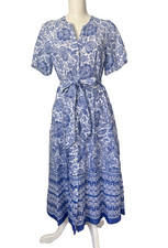 Talbots Women’s Size 4 Blue & White floral Cotton Crew Neck Belted Shirt Dress