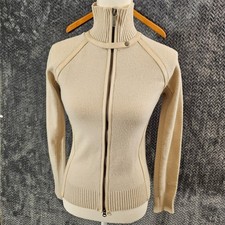 Armani Exchange Womens Beige Wool Blend Knit Full Zip Mock Neck Sweater M