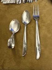Oneida Silverplate 1881 Rogers LILAC TIME Curved Baby Spoon  Youth Fork Spoon