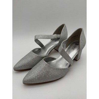 Silver Glitter Heels Womens 8.5 Pointed Toe Dress Pumps