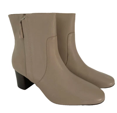 NEW Johnston & Murphy Leather Block Heel Ankle Bootie Sz 10M Taupe Beige BRAZIL - Image 1 of 4