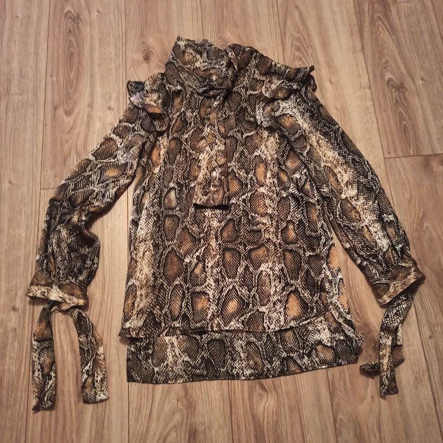 ZARA Women’s Snakeskin Python Print Ruffle Blouse… - image 1