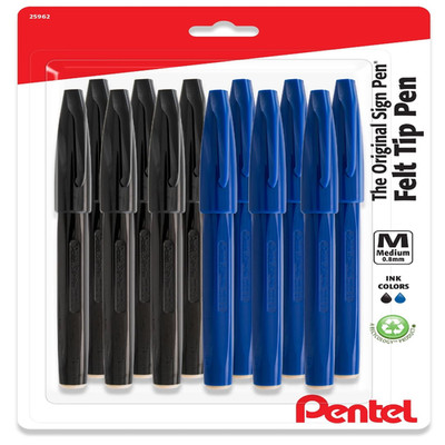 Pentel Sign Felt Tip Pens Fiber-Tipped Pack Of 12 Felt Tip Markers 6 Black 6