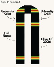 GH4 | African Kente Graduation Stole Scarf - Customise Crest + Name + Class Year