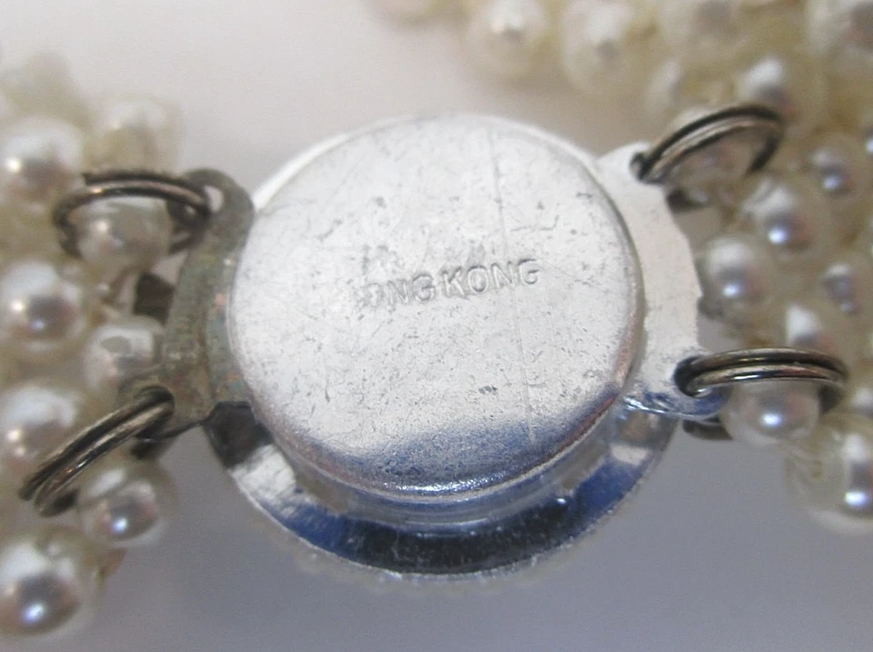 Collar vintage moderno de mediados de siglo con cuentas de vidrio y perlas de imitación de diamantes de imitación COMO NUEVO Foto 4 de 4