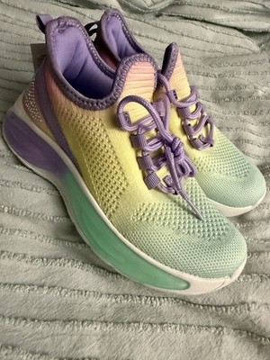 Girls Kids Rainbow W/ Rhinestones Lightweight Sneakers Lace up Athletic Shoes