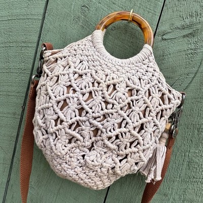 The SAK Indio Purse Helena Crocheted Crossbody Bag Faux Tortoiseshell Handles