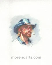 Original 8x10 Male Cowboy   Portrait  Watercolor Painting Sketch On Heavy Paper