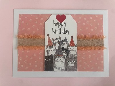 Lustige Karte mit Katzen, Happy Birthday, Geburtstag, Handarbeit mit Umschlag