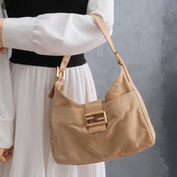 Fendi Mamma Baguette Hand Shoulder Bag Suede Leather *RANK AB+