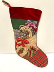 Pug NeedlePoint Christmas Stocking Velvet & Tartan Plaid with Christmas Presents — photo 1